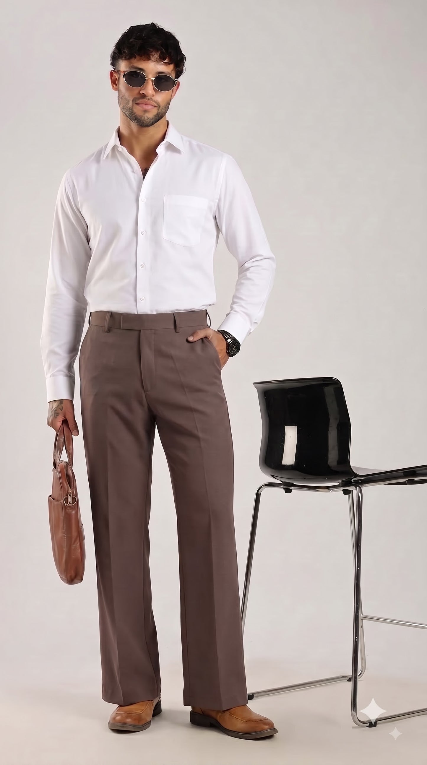 Taupe Tailored Bootcut Stretch Trousers