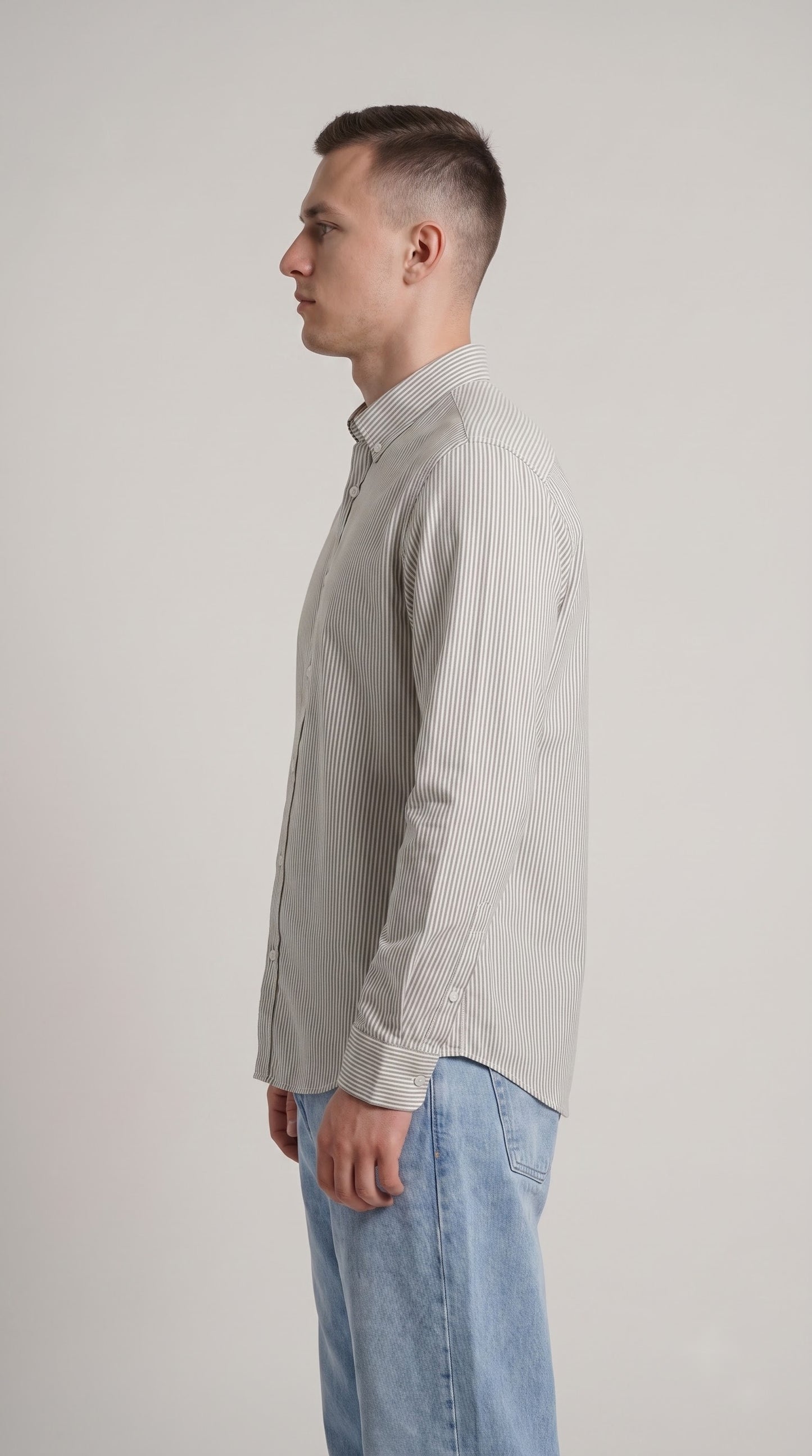 Grey Stripe Linen Regular Fit Shirt