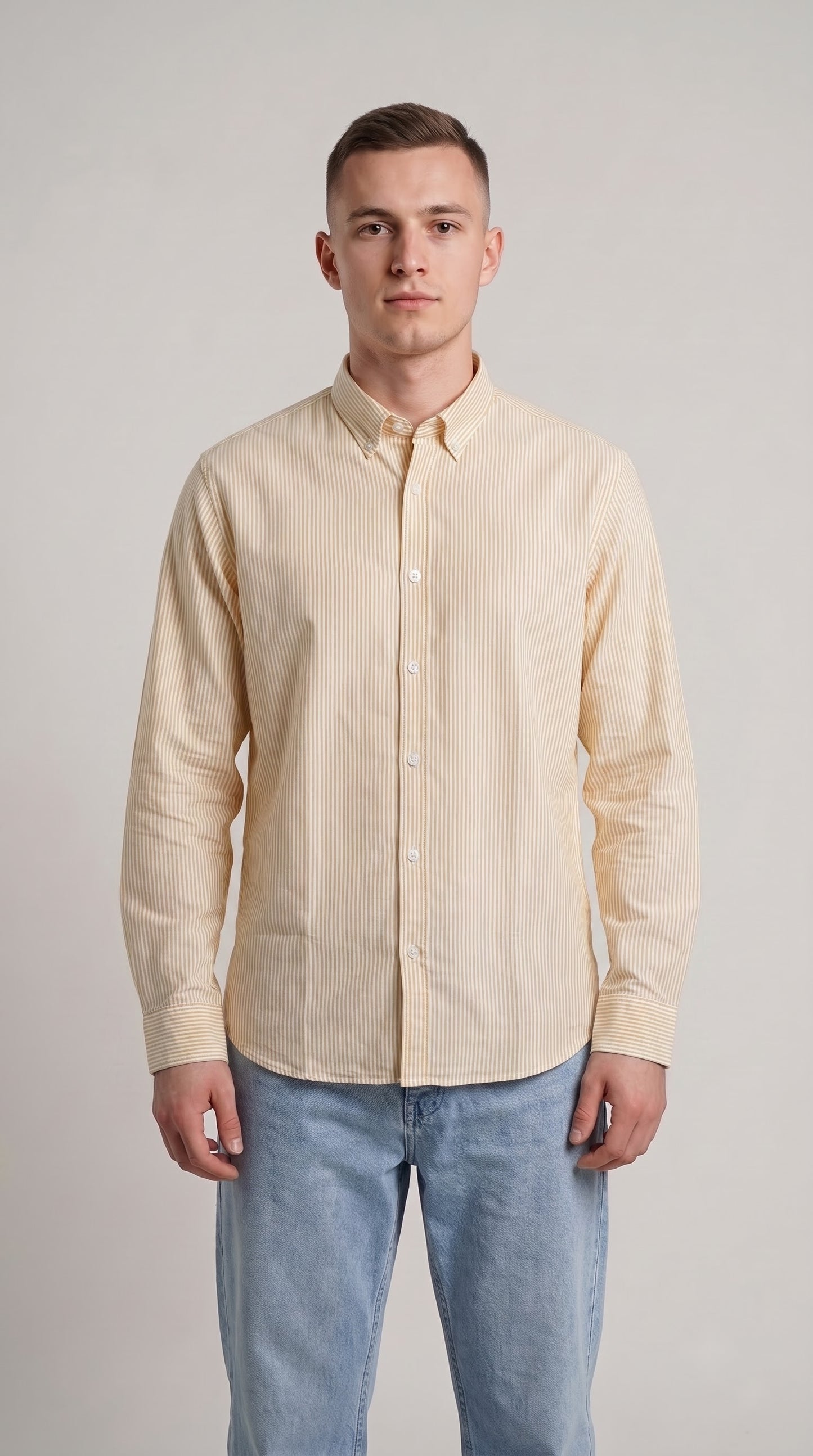 Yellow Stripe Linen Regular Fit Shirt
