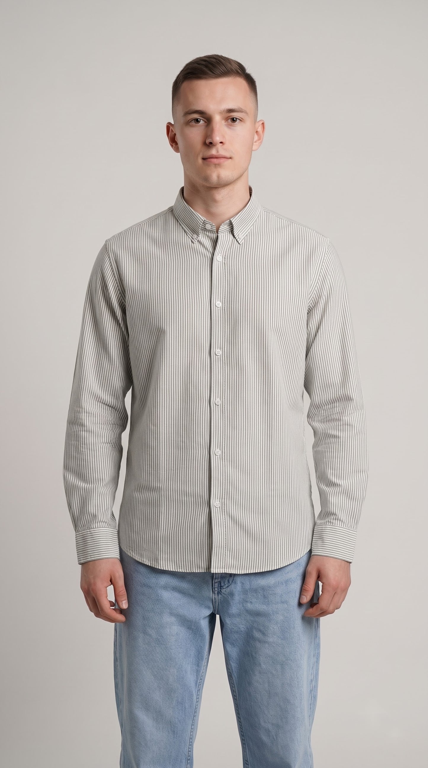 Grey Stripe Linen Regular Fit Shirt