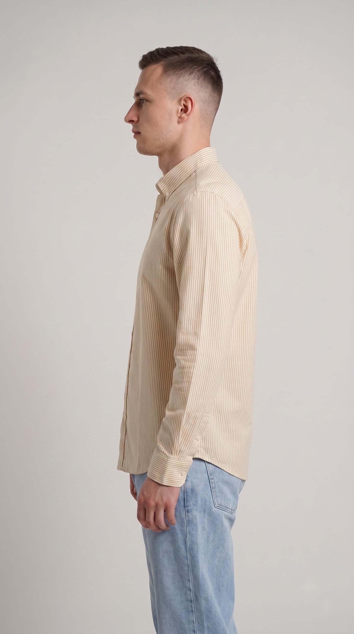 Yellow Stripe Linen Regular Fit Shirt