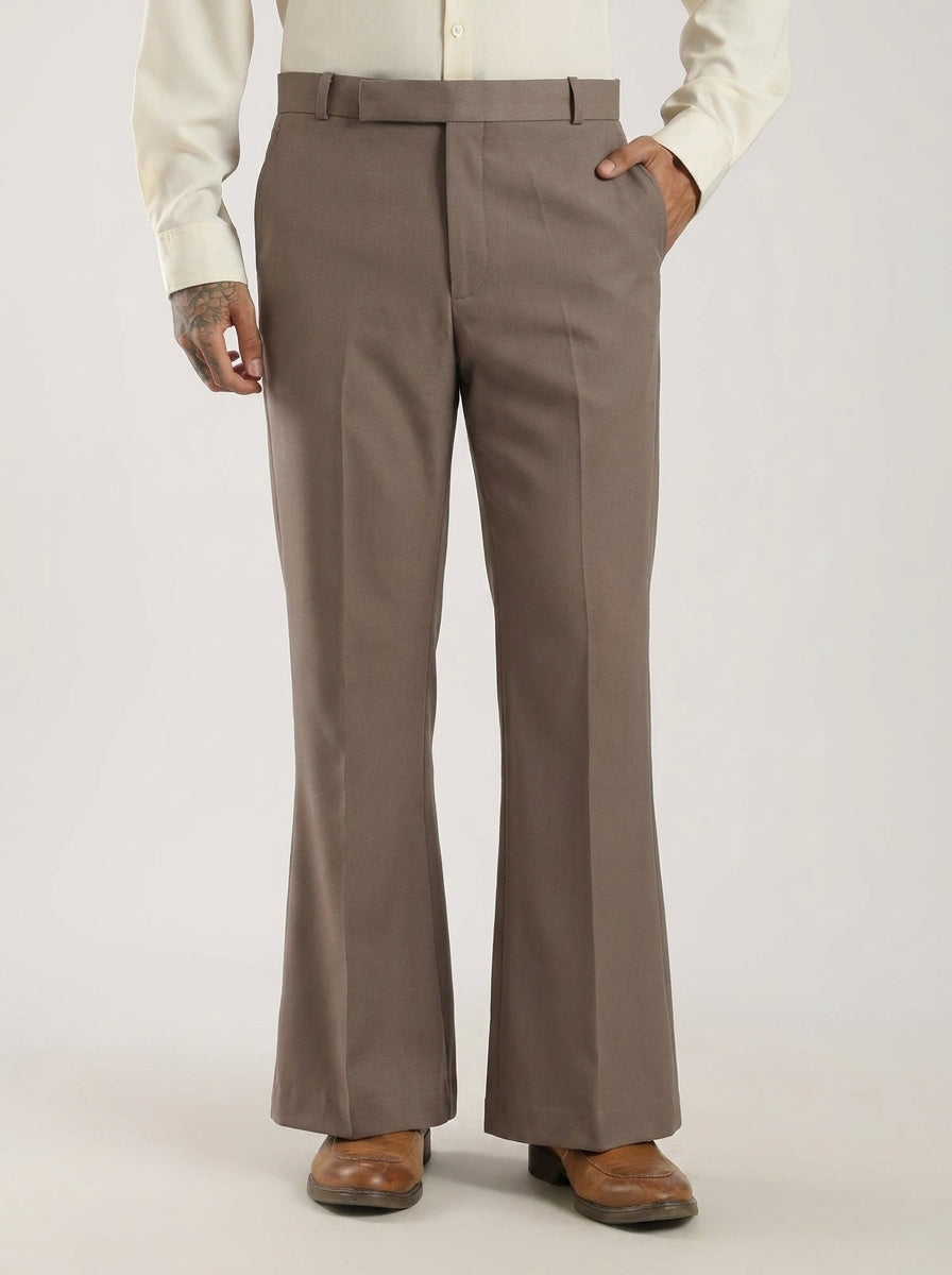 Stone Brown Tailored Bootcut Stretch Trousers