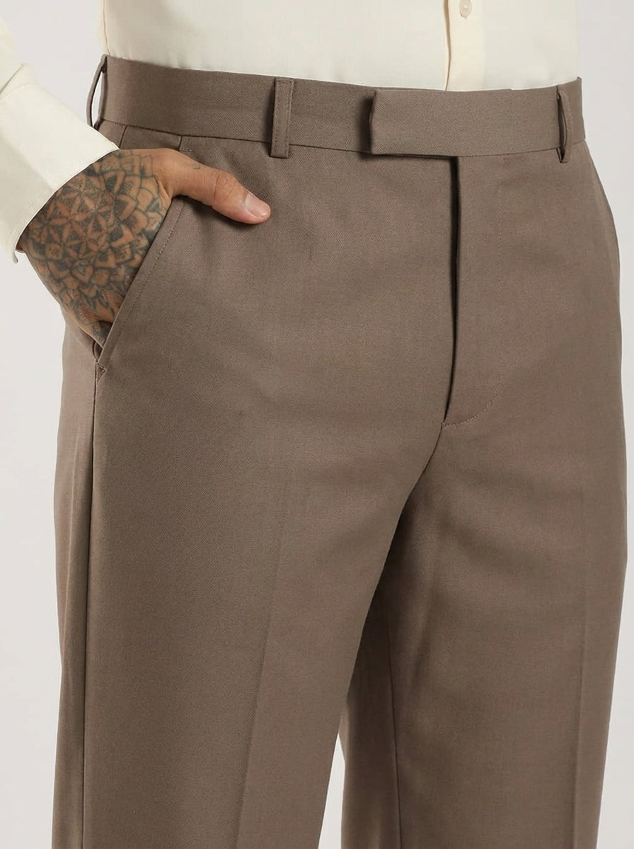 Stone Brown Tailored Bootcut Stretch Trousers