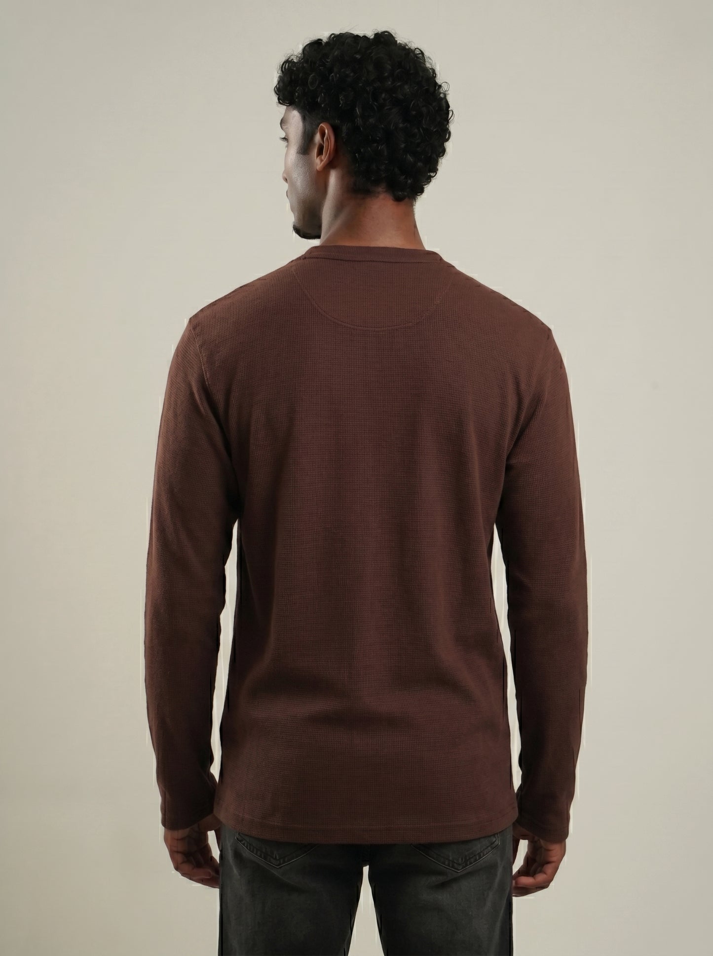 Henley Brown full sleeve loose comfort fit Tee