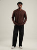 Henley Brown Full Sleeve Loose Comfort Fit Tee