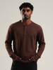 Henley Brown Full Sleeve Loose Comfort Fit Tee