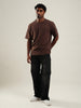 Henley Brown Half Sleeve Loose Comfort Fit Tee