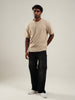 Henley Beige Half Sleeve Loose Comfort Fit Tee