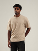 Henley Beige Half Sleeve Loose Comfort Fit Tee
