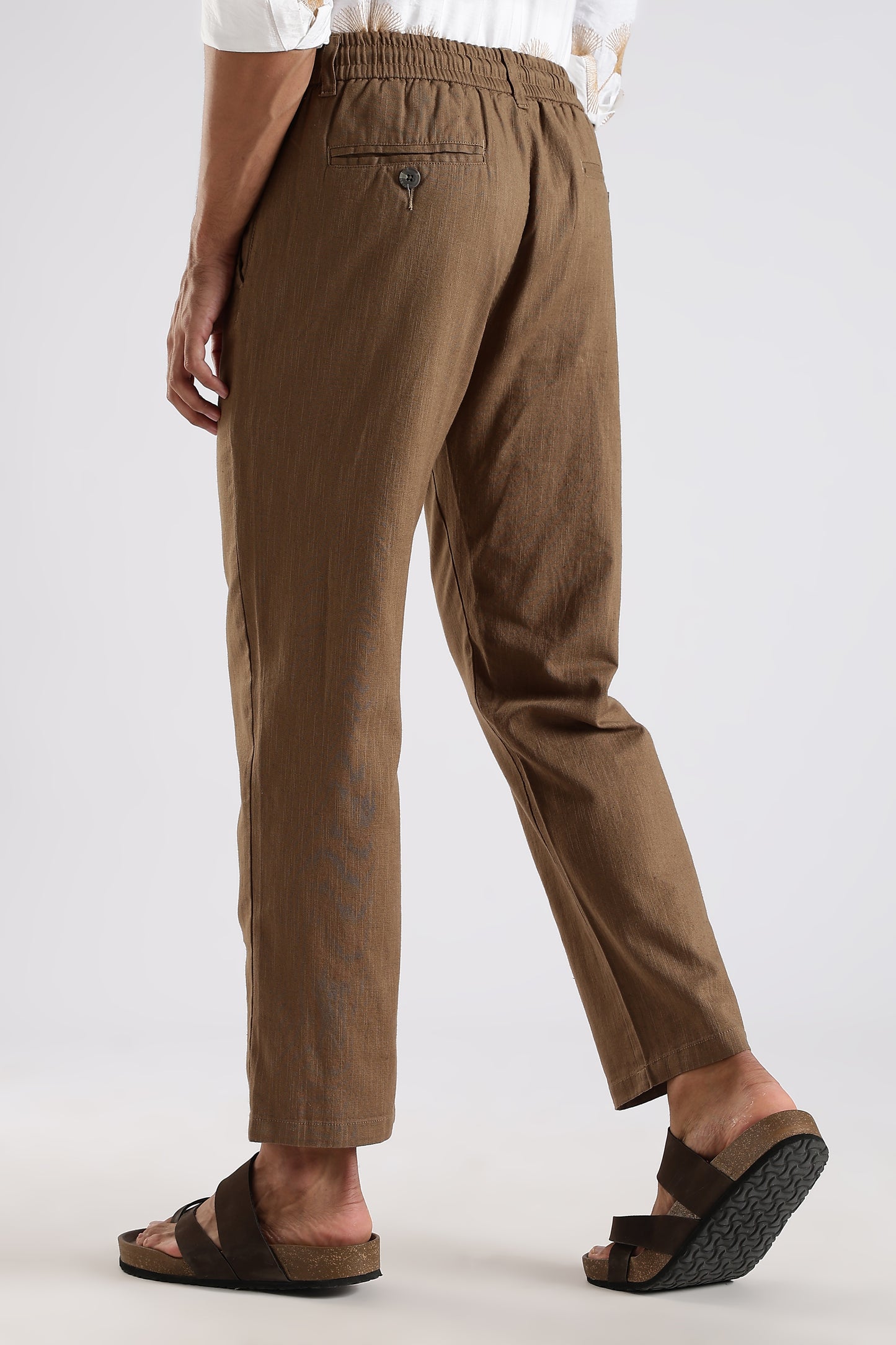 Regular Fit Linen Blend Camel Brown Trouser