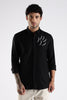 Regular Fit Embroidery Linen Blend Designer Black Shirt