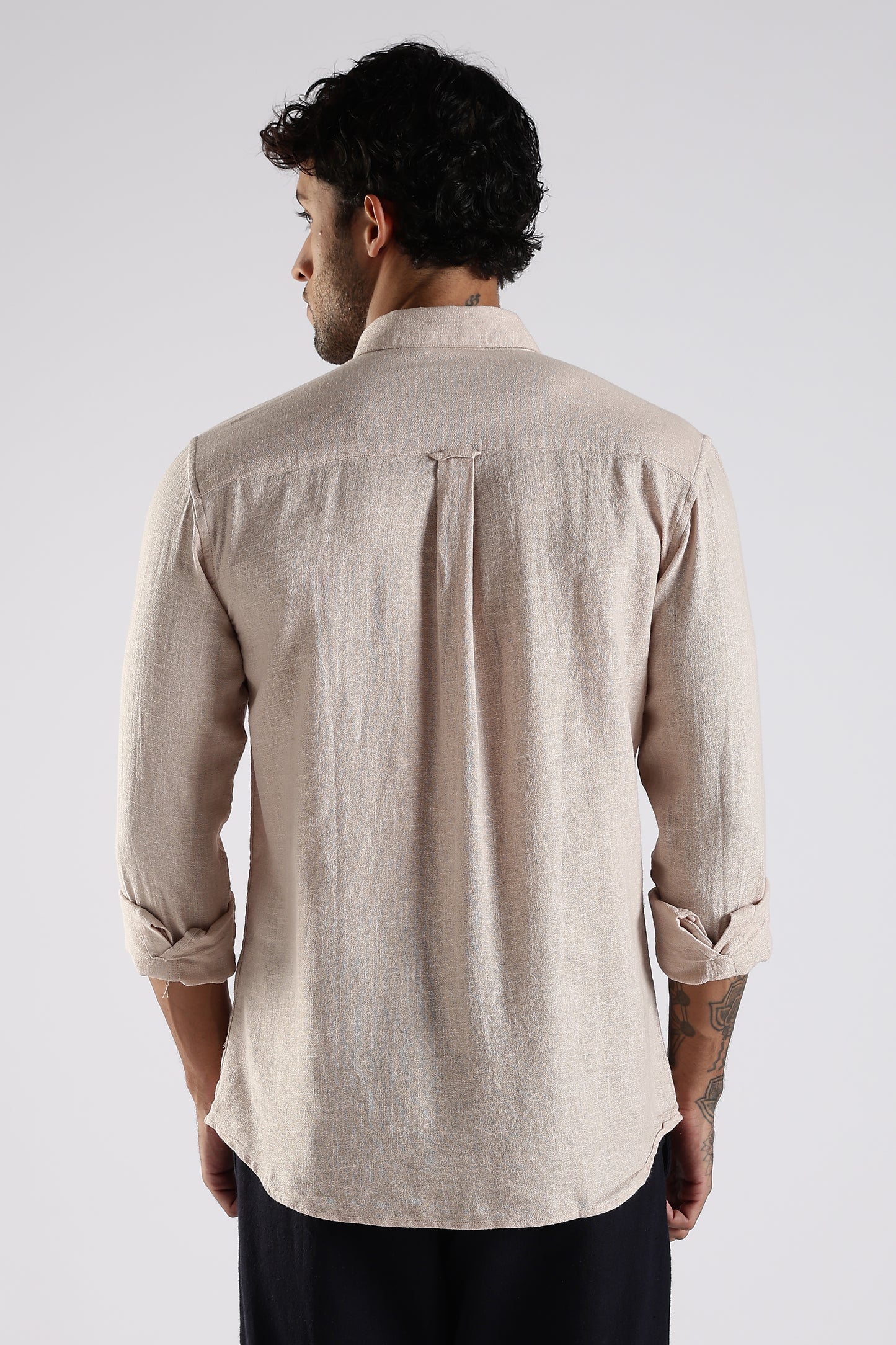 Regular Fit Embroidery Linen Blend Designer Beige Shirt
