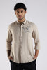 Regular Fit Embroidery Linen Blend Designer Light Beige Shirt