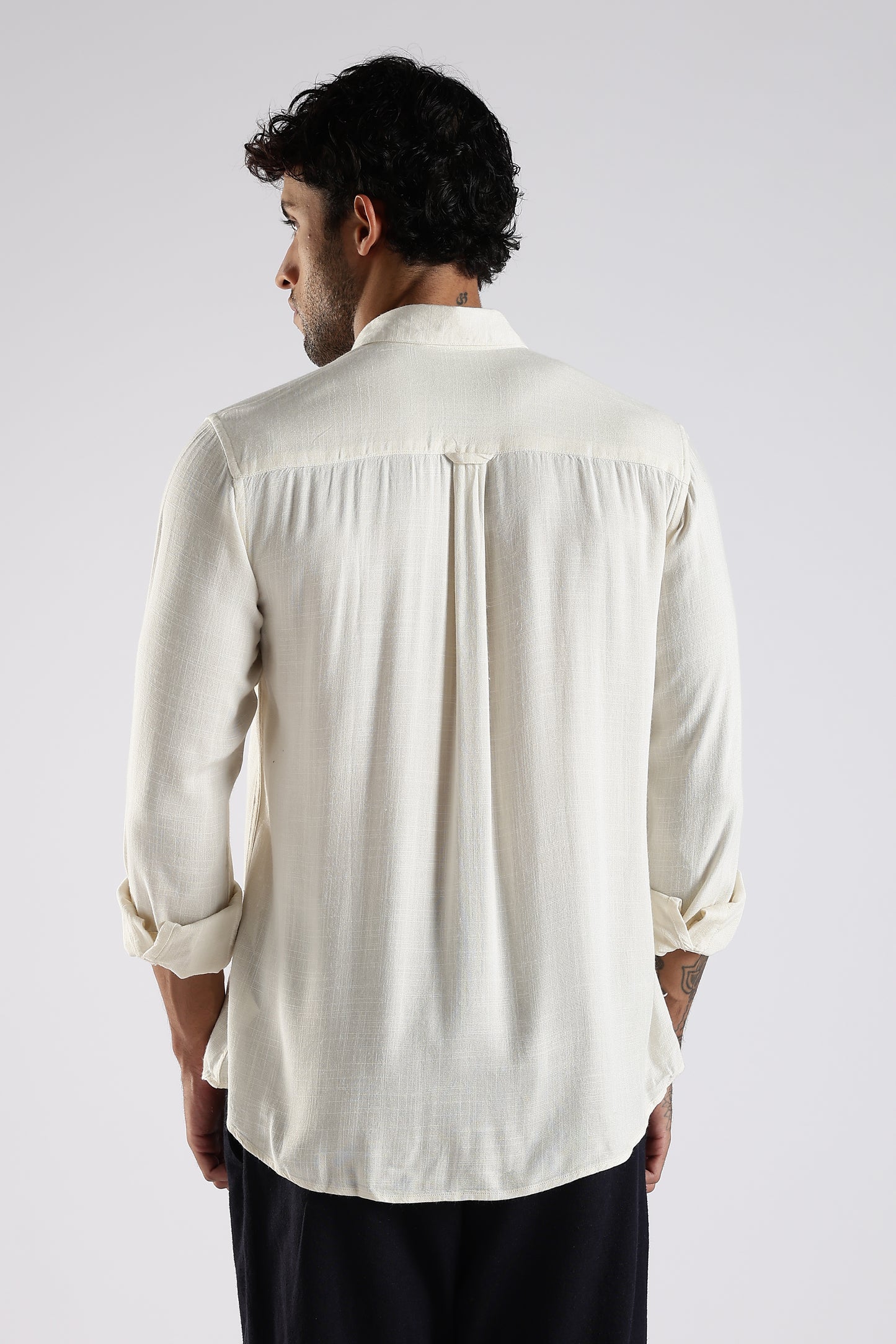 Regular Fit Embroidery Linen Blend Designer Cream Shirt