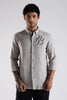 Regular Fit Embroidary Linen Blend Light Grey Designer Shirt
