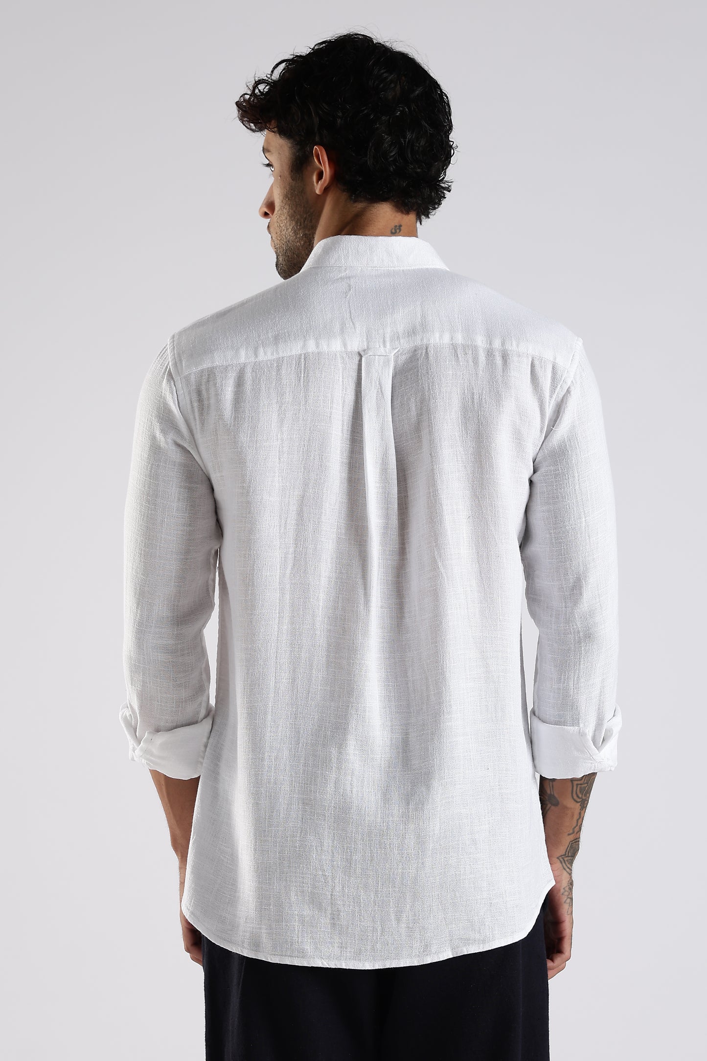 Regular Fit Embroidary White Linen Blend Designer Shirt
