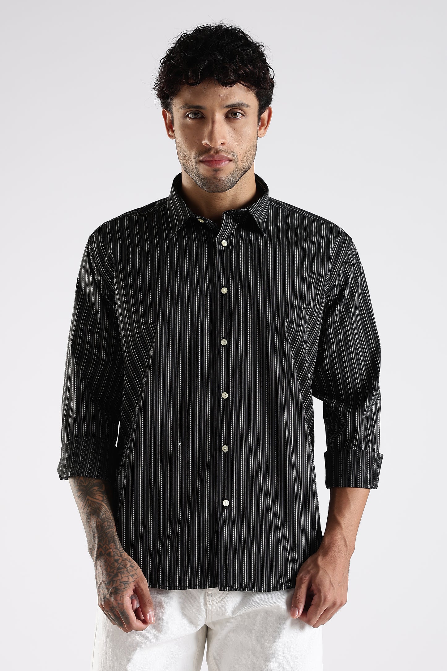 Regular Fit Black Vertical Pinstripe Shirt