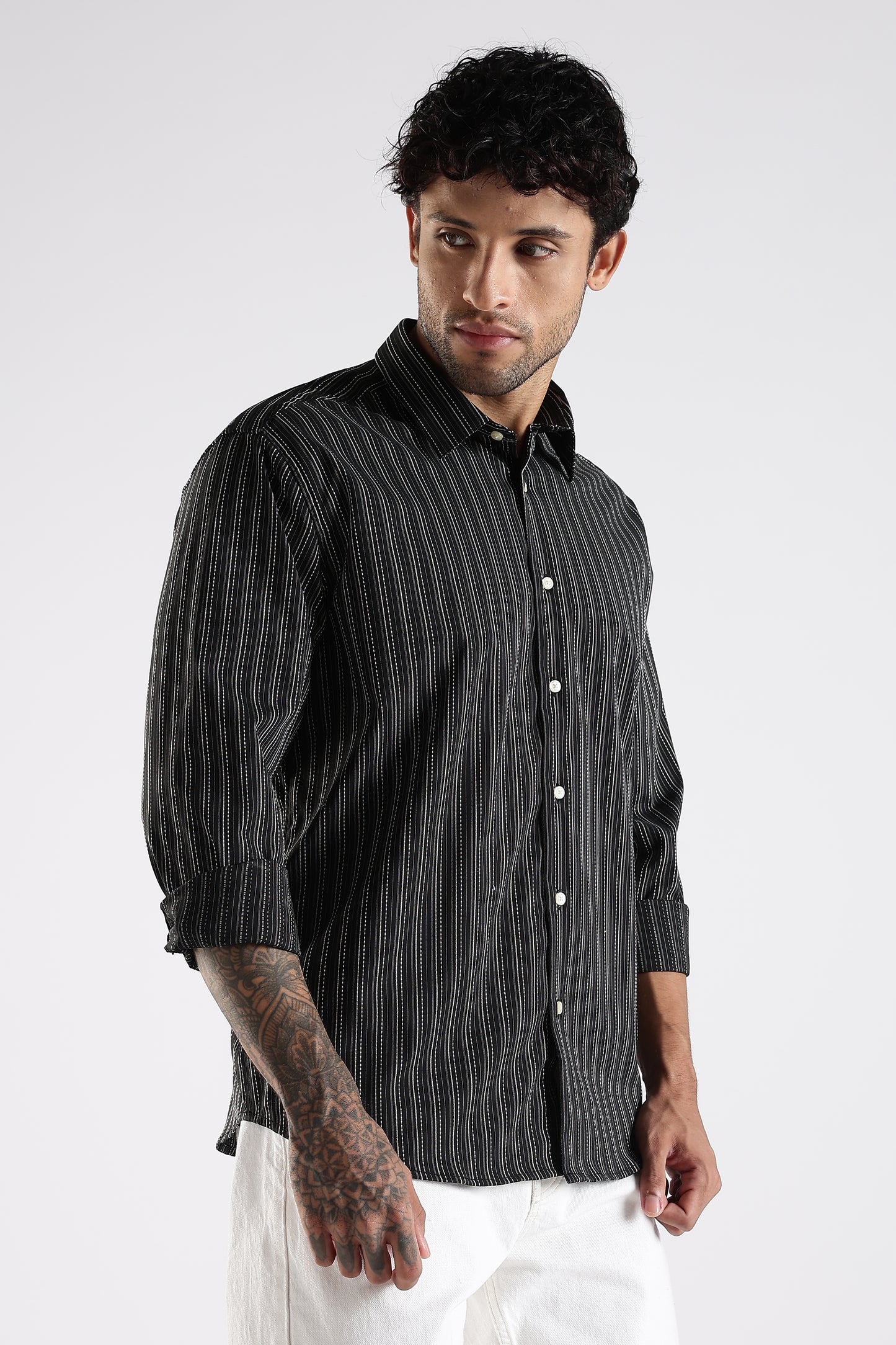 Regular Fit Black Vertical Pinstripe Shirt