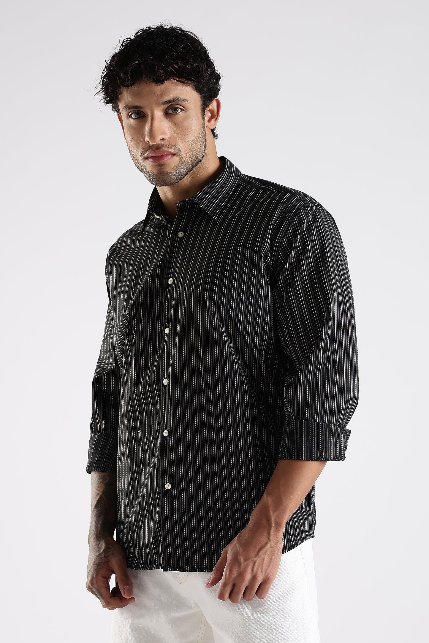 Regular Fit Black Vertical Pinstripe Shirt