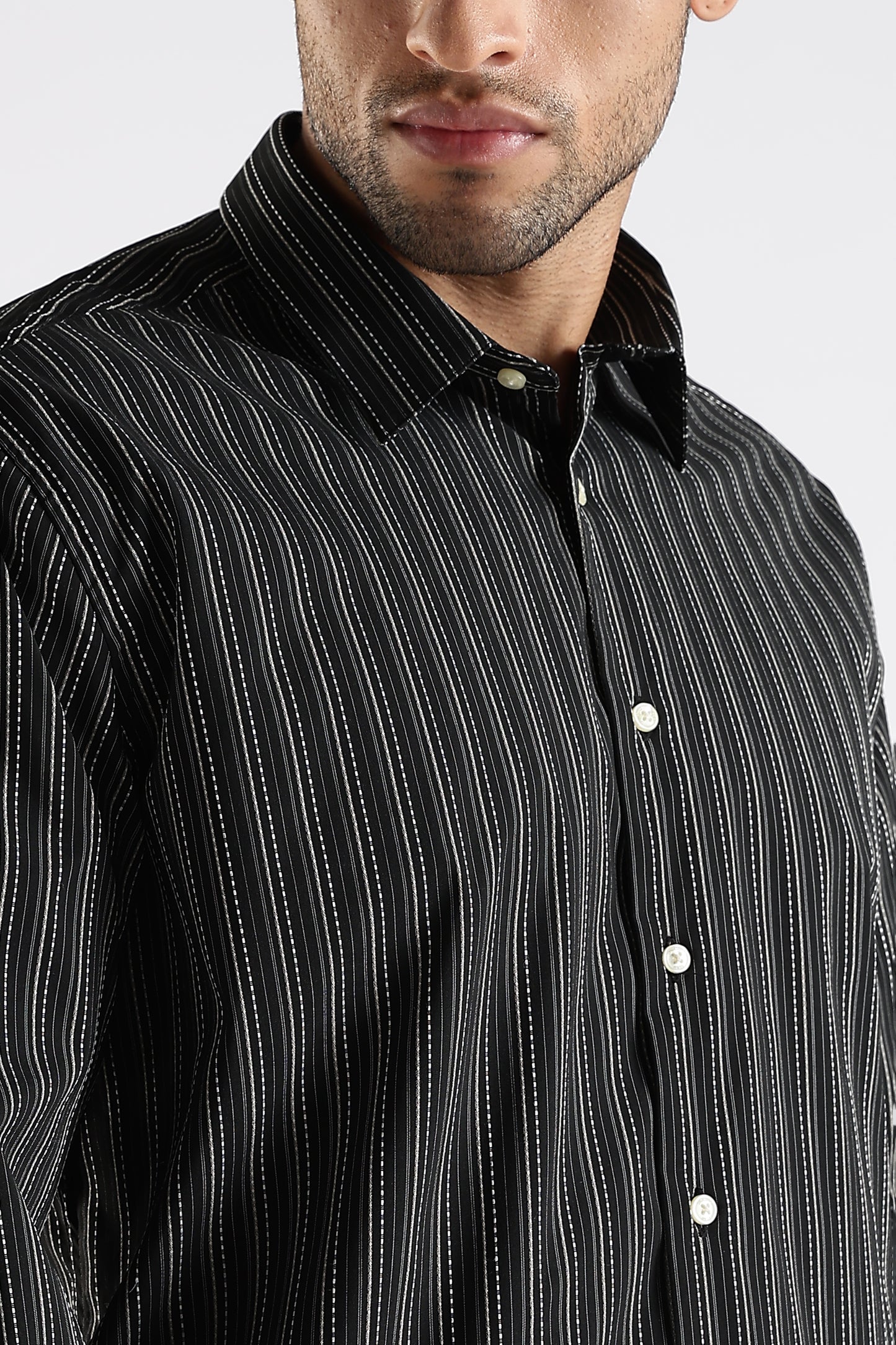 Regular Fit Black Vertical Pinstripe Shirt