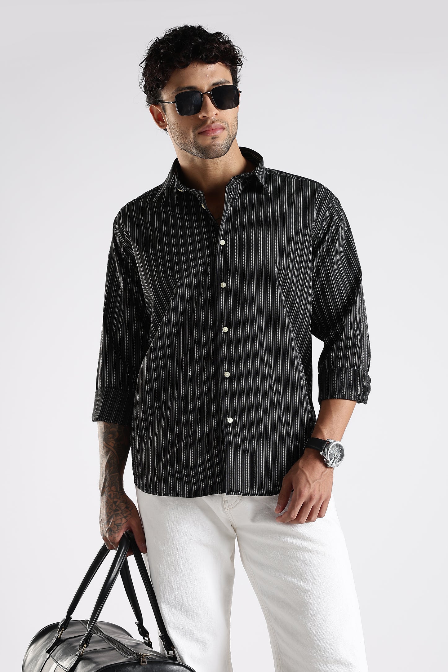 Regular Fit Black Vertical Pinstripe Shirt