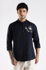 Regular Fit Embroidery Linen Blend  Dark Navy Blue Designer Shirt