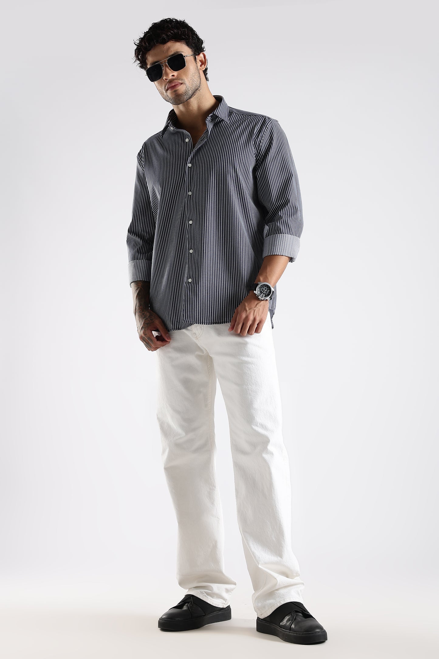 Regular Fit Stripe Navy Blue Shirt