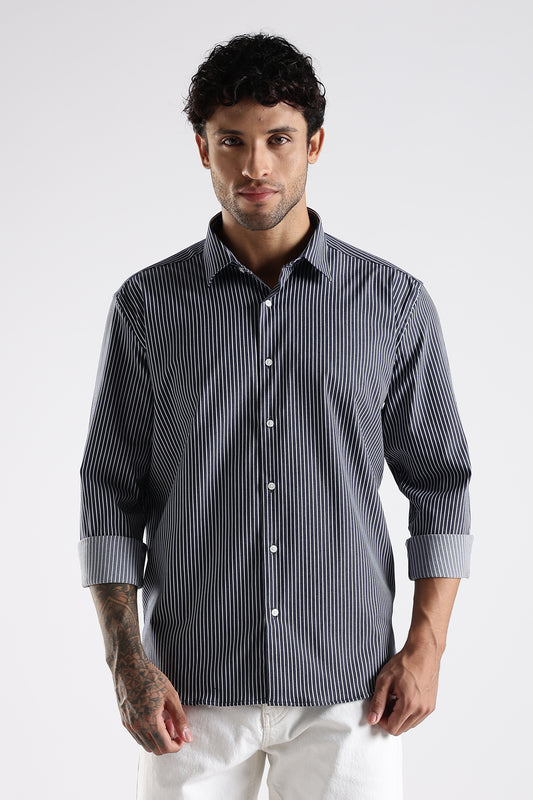 Regular Fit Stripe Navy Blue Shirt