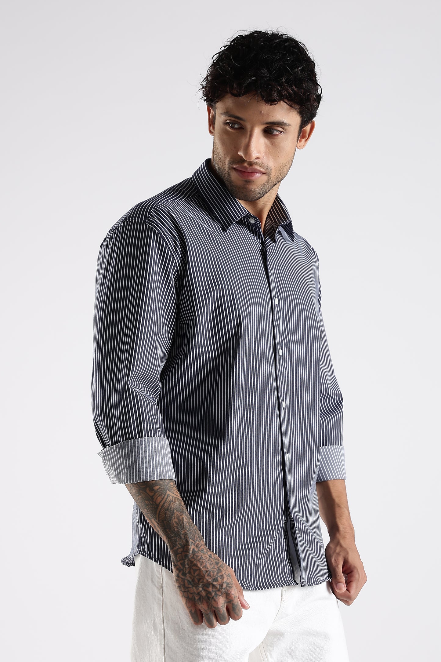 Regular Fit Stripe Navy Blue Shirt