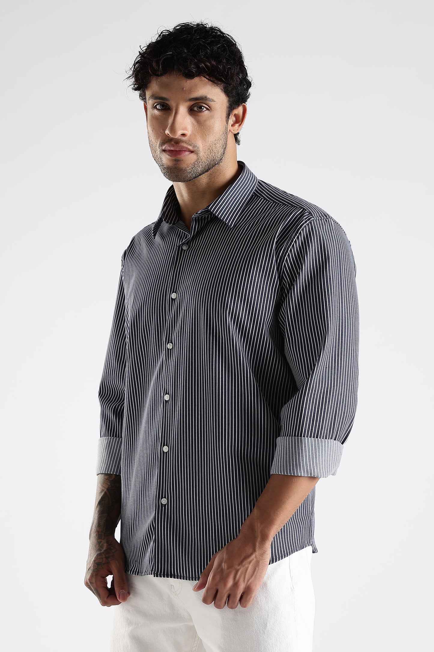 Regular Fit Stripe Navy Blue Shirt
