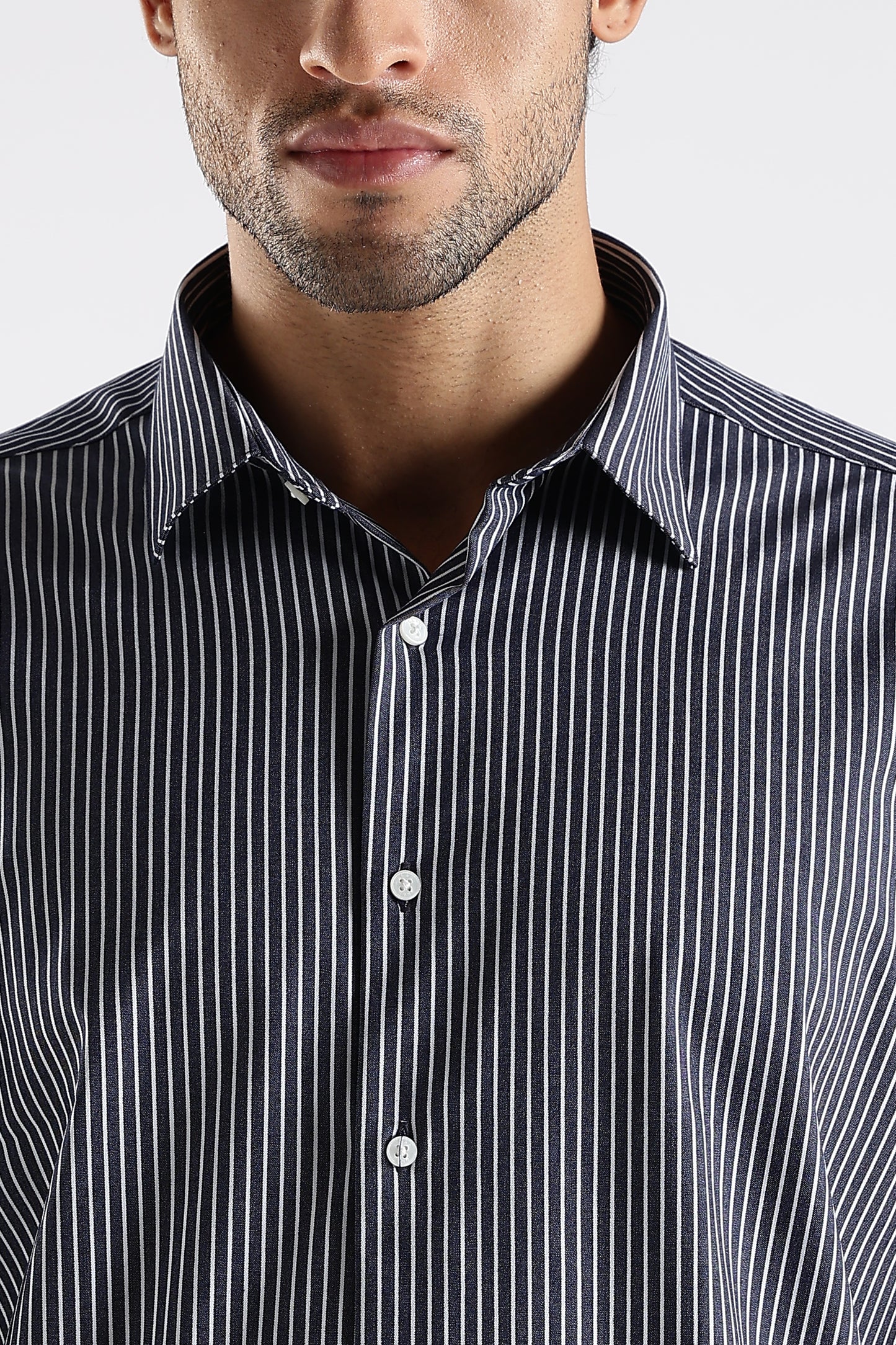 Regular Fit Stripe Navy Blue Shirt