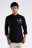 Regular Fit Embroidery Linen Blend Designer Black Shirt