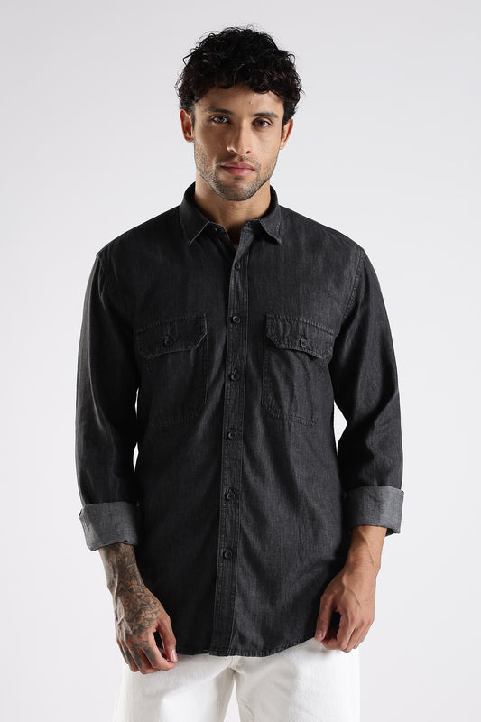 Regular Fit Black Denim Shirt
