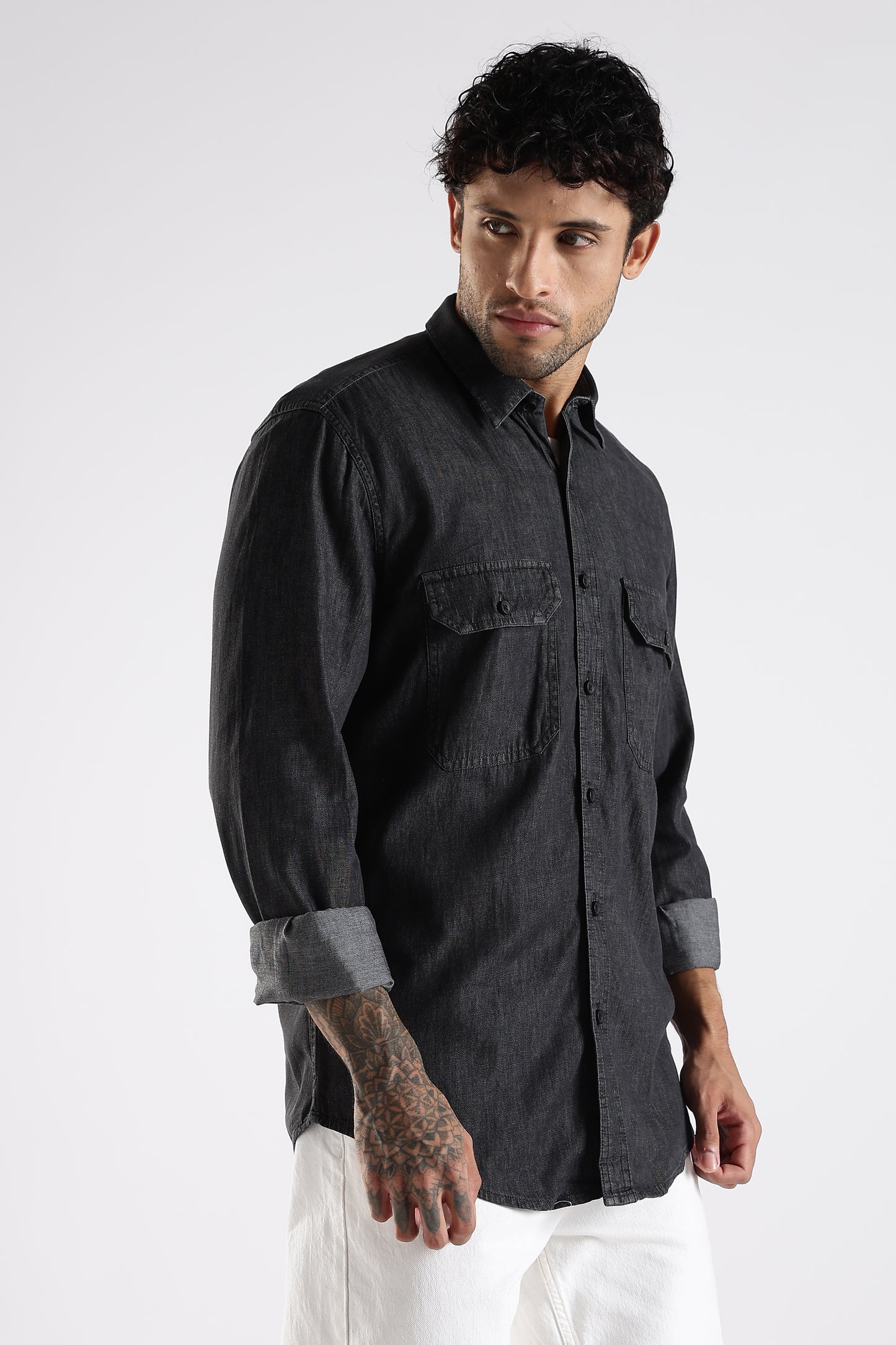 Regular Fit Black Denim Shirt