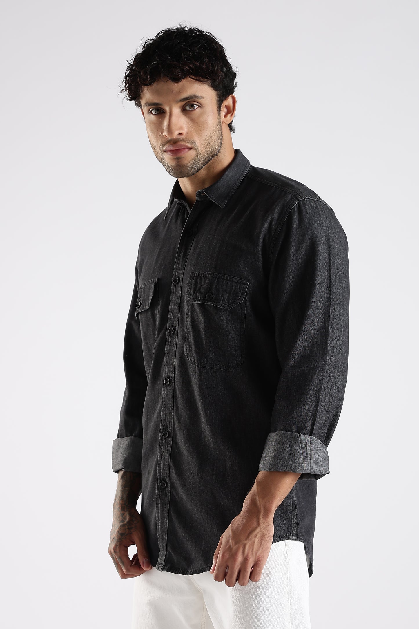 Regular Fit Black Denim Shirt