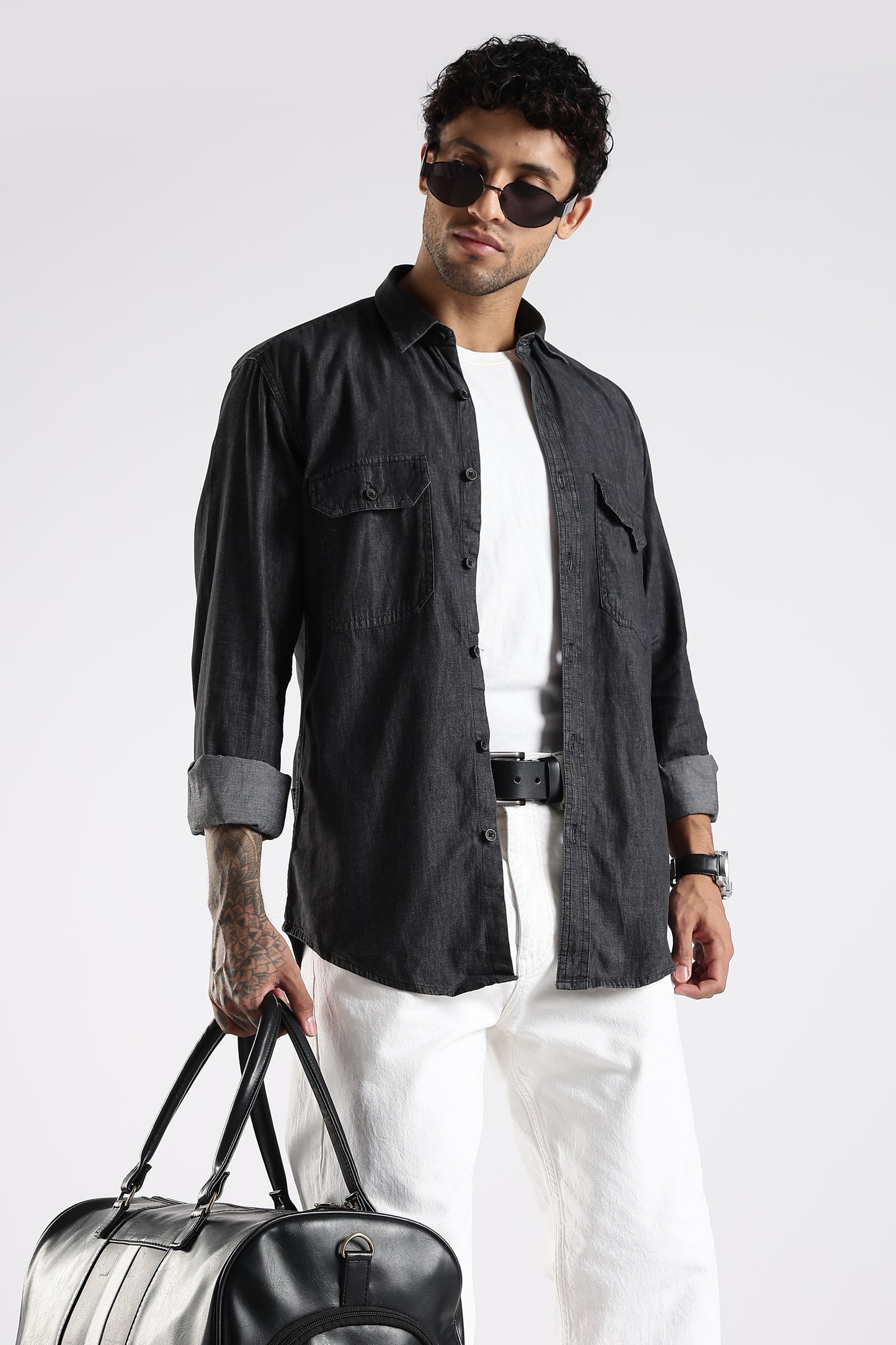Regular Fit Black Denim Shirt
