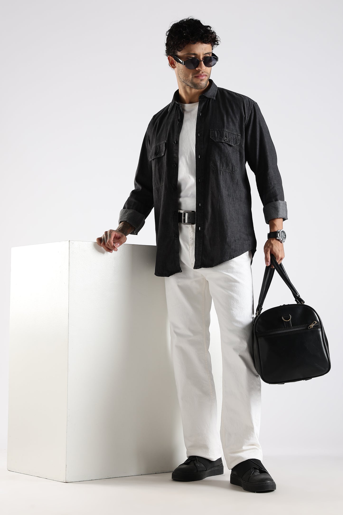 Regular Fit Black Denim Shirt
