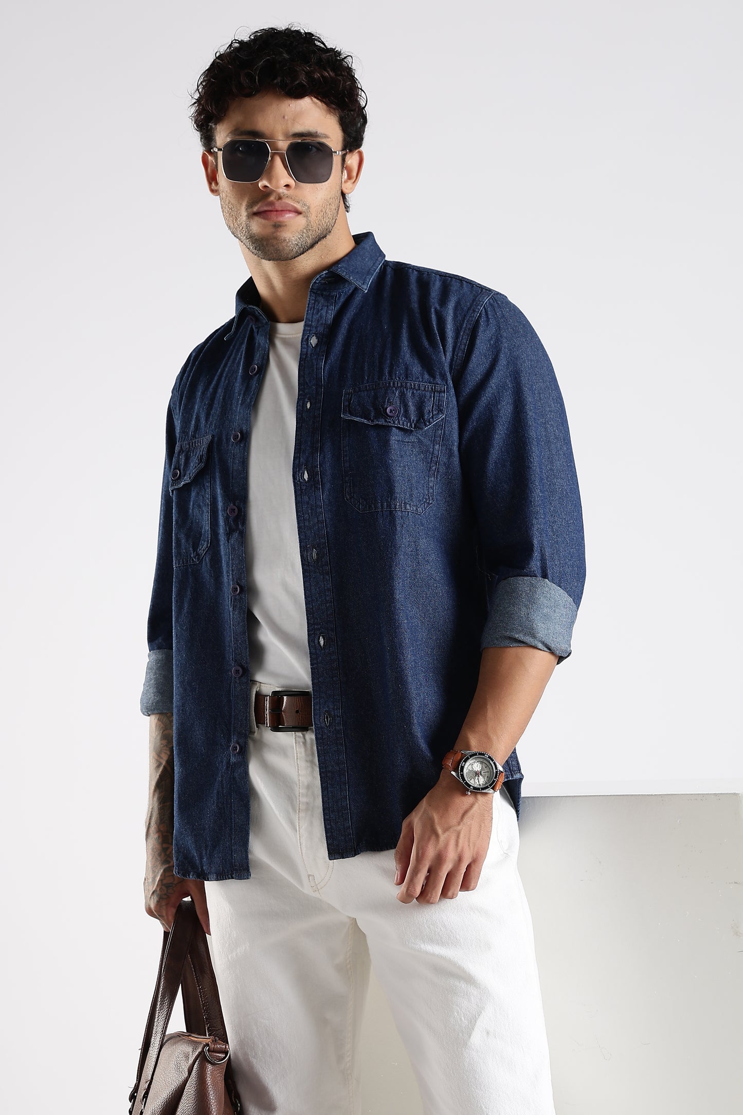 Regular Fit Dark Blue Denim Shirt
