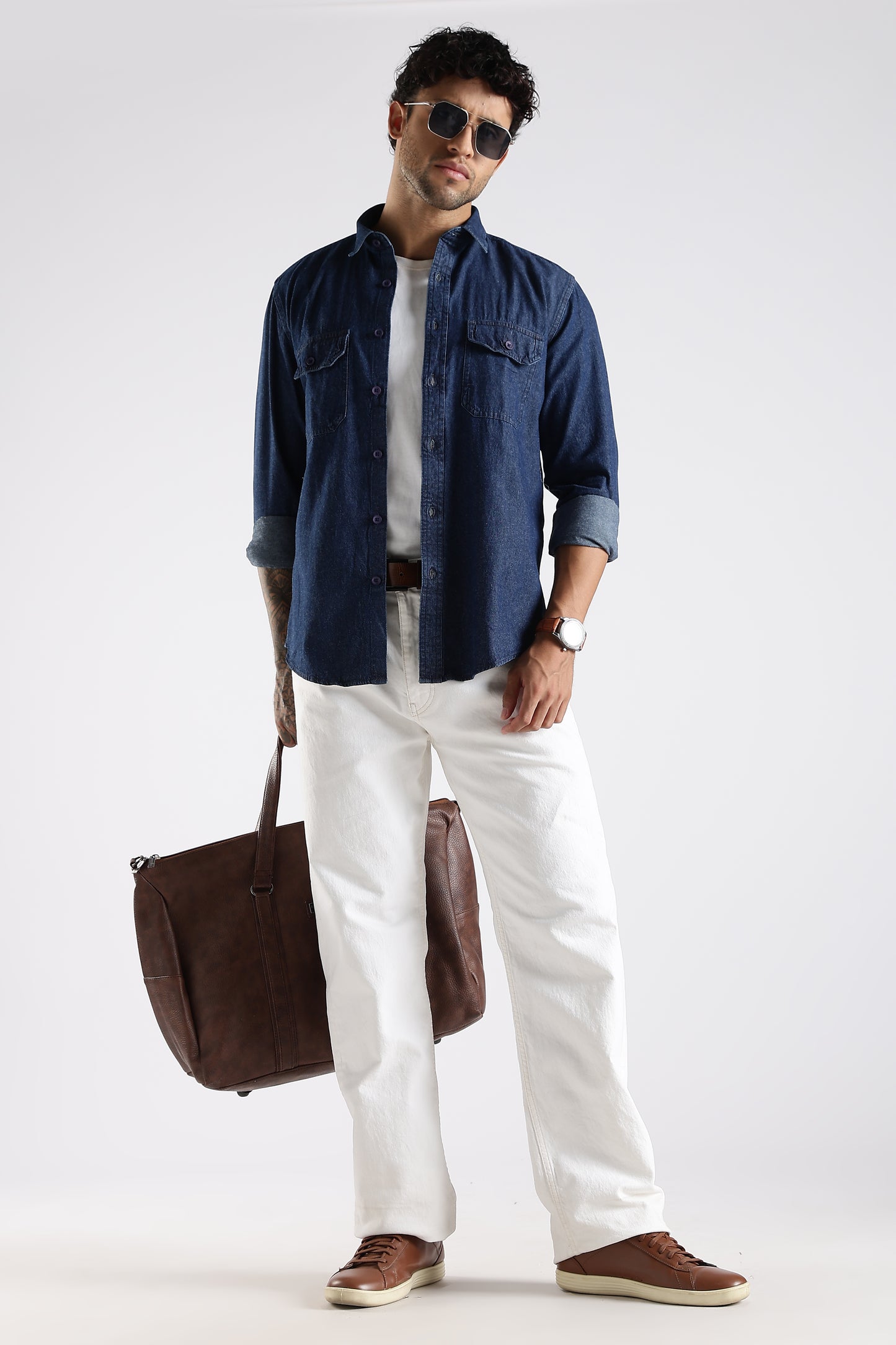 Regular Fit Dark Blue Denim Shirt