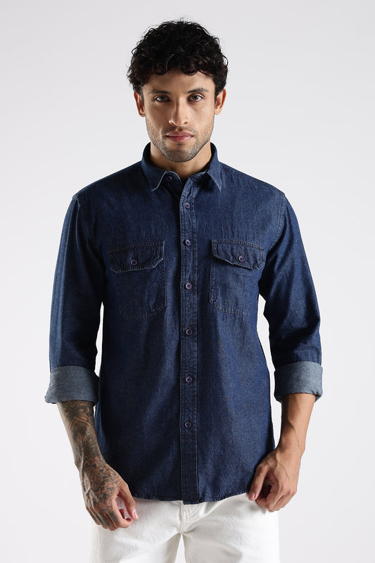 Regular Fit Dark Blue Denim Shirt