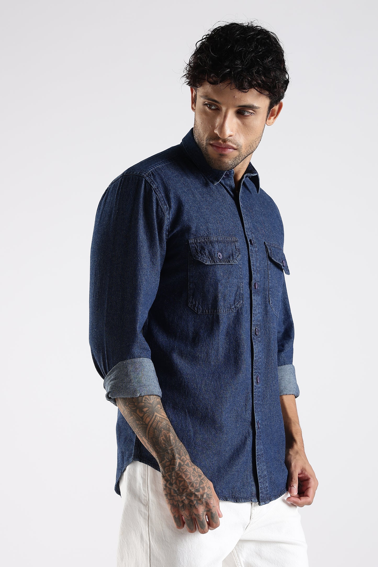 Regular Fit Dark Blue Denim Shirt
