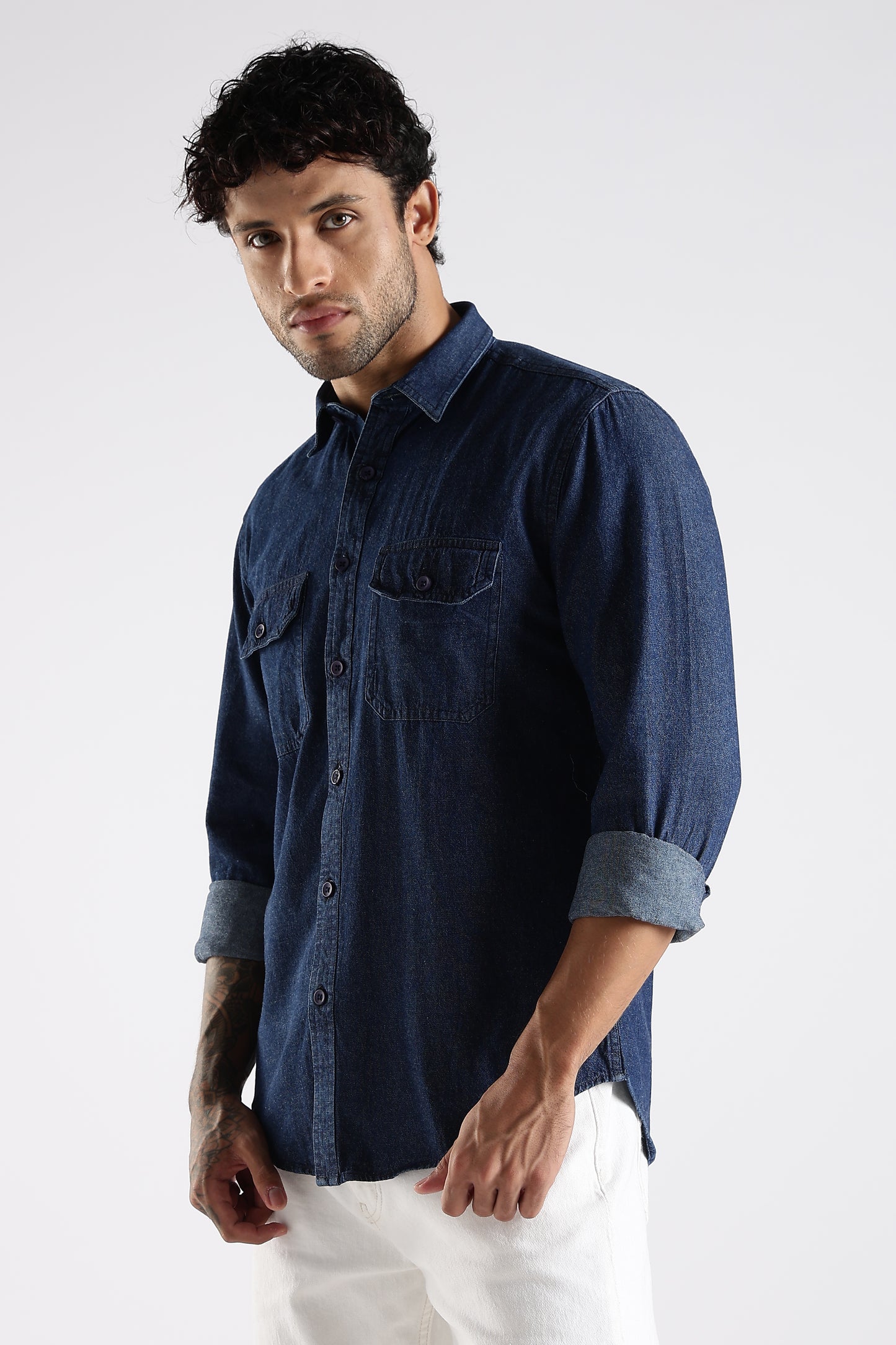 Regular Fit Dark Blue Denim Shirt