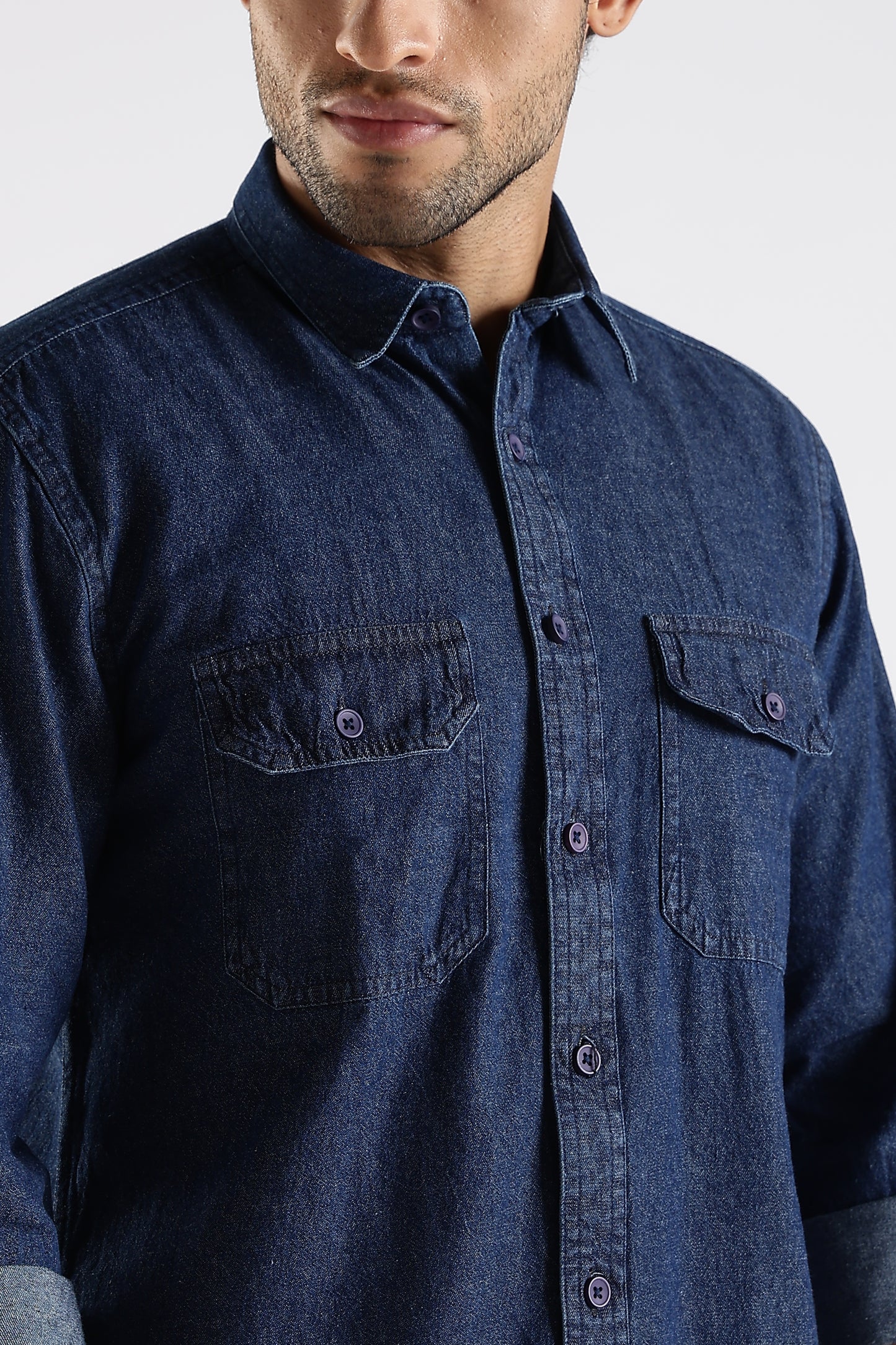 Regular Fit Dark Blue Denim Shirt