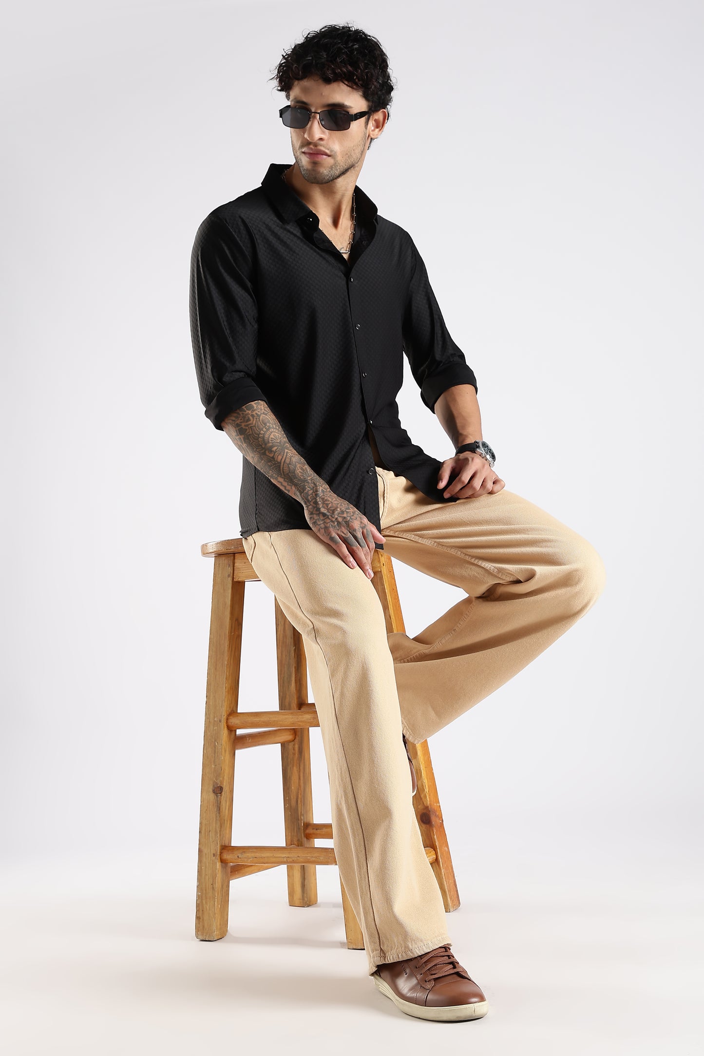 Regular Fit Stitchless Imported Designer Black Shirt