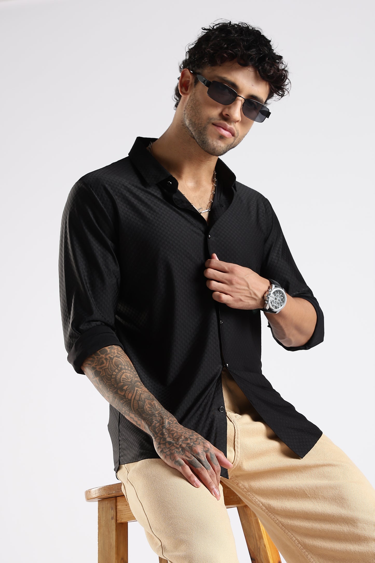 Regular Fit Stitchless Imported Designer Black Shirt