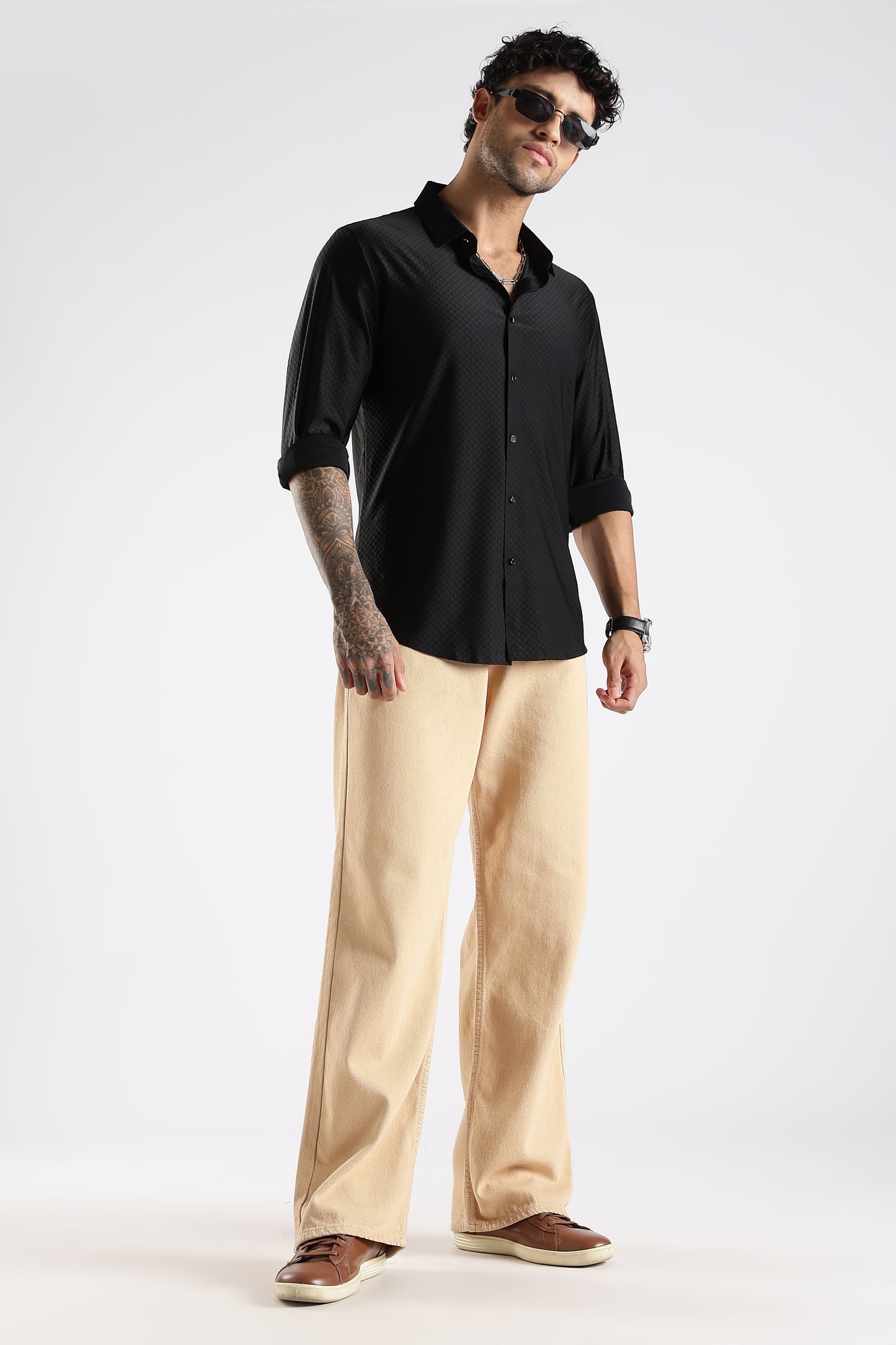 Regular Fit Stitchless Imported Designer Black Shirt