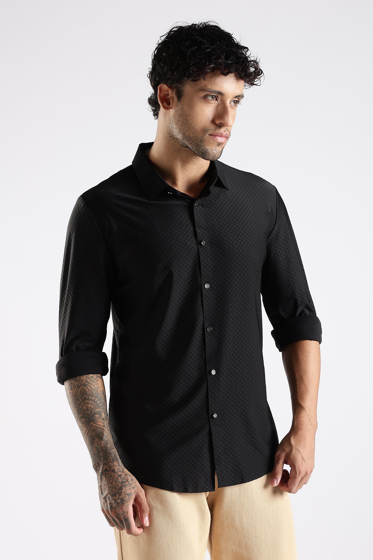 Regular Fit Stitchless Imported Designer Black Shirt