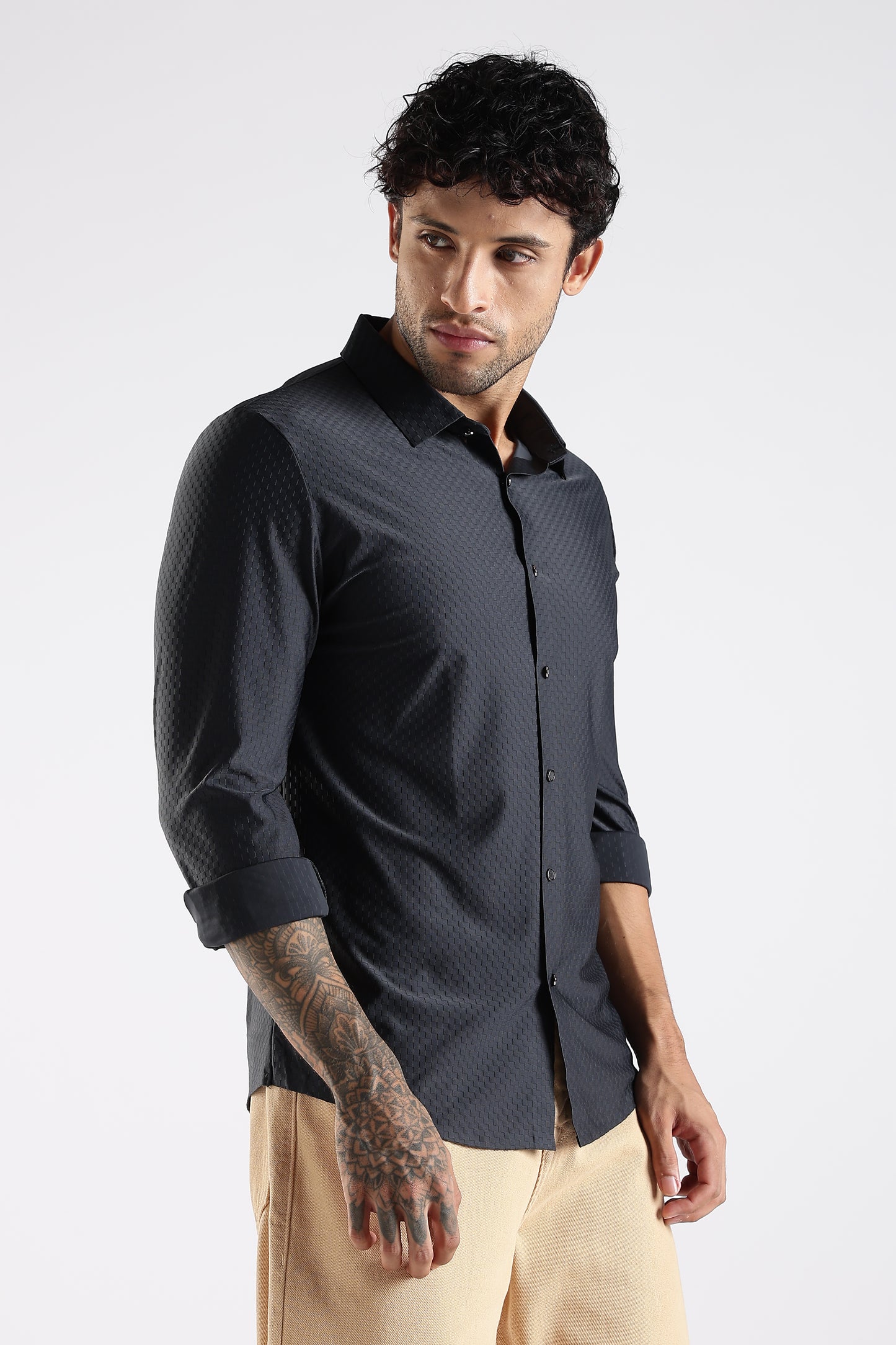 Regular Fit Stitchless Imported Designer Black Shirt