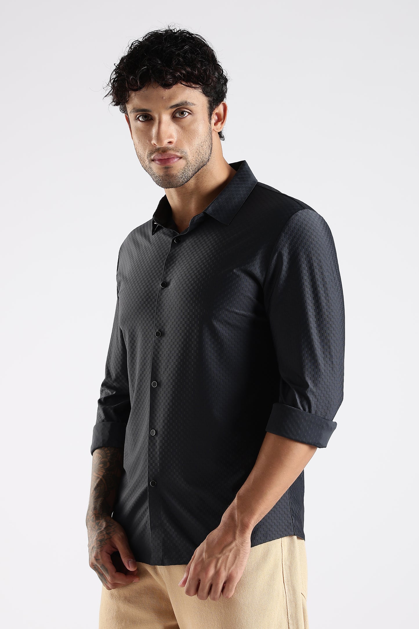 Regular Fit Stitchless Imported Designer Black Shirt
