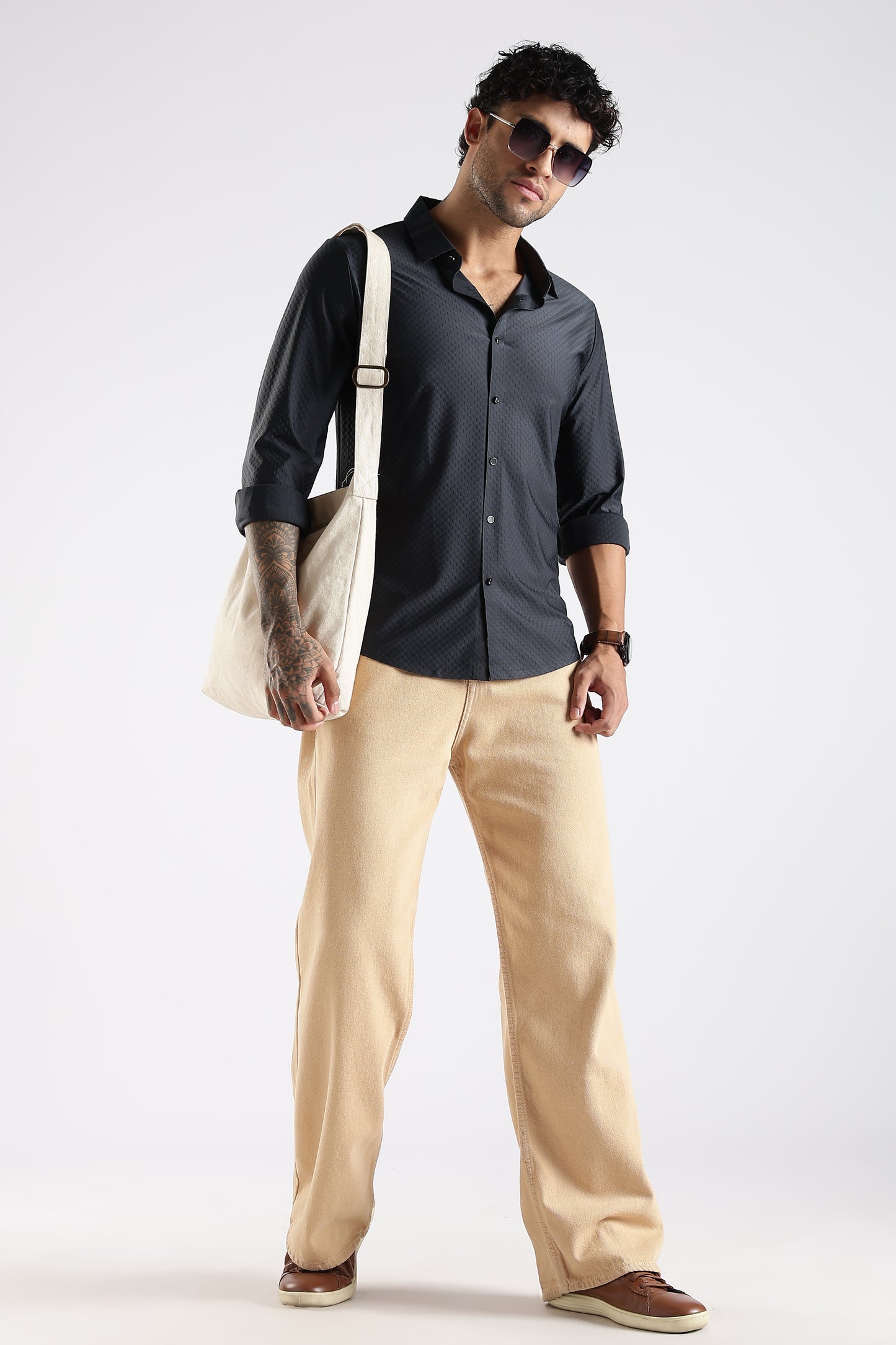 Regular Fit Stitchless Imported Designer Black Shirt